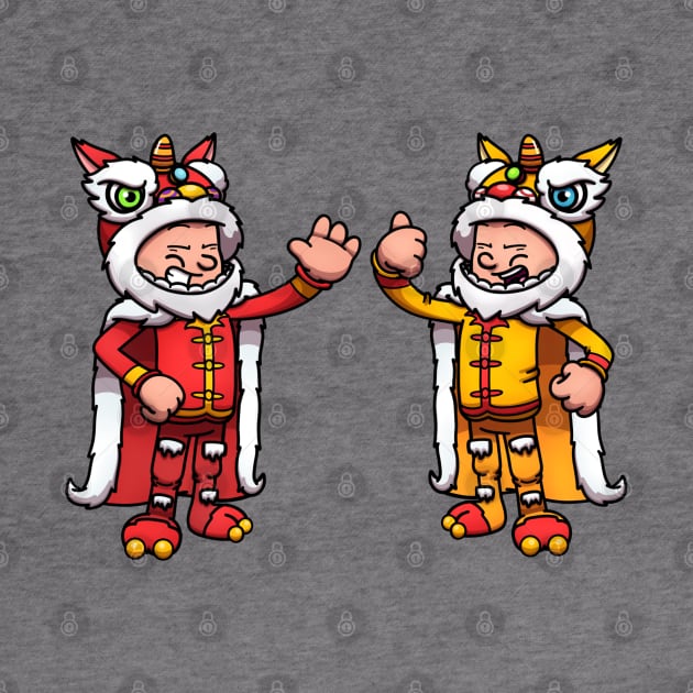 2 Characters Wearing Lion Dance Costumes by TheMaskedTooner